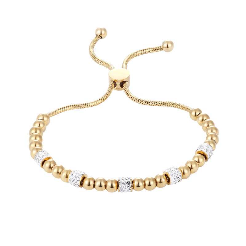 Bracelet pour femme en acier titane, orné de perles et de zircon, taille personnalisable, un bijou magnifique et un cadeau idéal pour femmes et enfants.