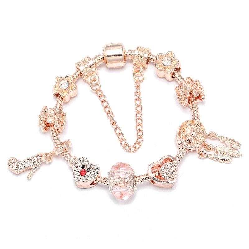 Pendentifs Boosbiy DIY en or rose, plumes et talons hauts, compatibles avec les bracelets de marque de style européen de haute qualité, cadeau de bijoux pour femmes