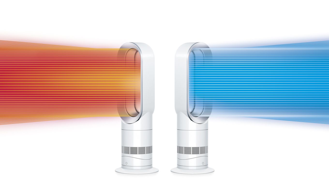 Démonstration de la technologie Air Multiplier™ avec flux d’air froid et chaud Démonstration de la technologie Air Multiplier™ avec flux d’air froid et chaud
