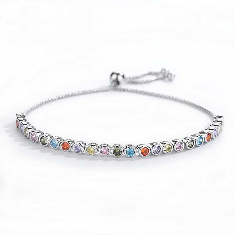 Bracelet en argent 925 pour femme, orné de zirconiums cubiques multicolores arc-en-ciel, bijou de mode original de style tennis.