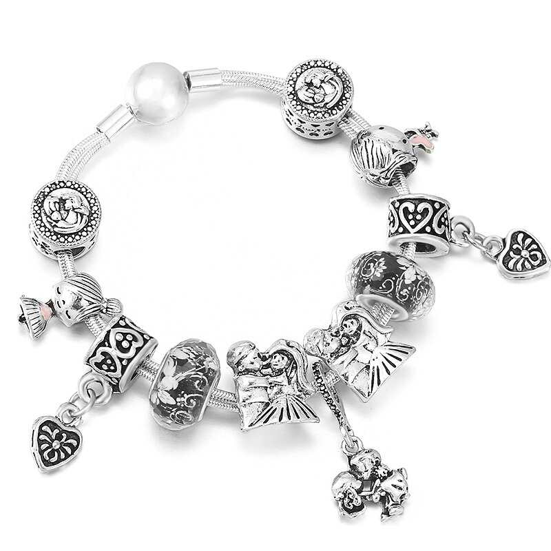 Bracelet à breloques en forme de cœur, motif garçon et fille, compatible avec les bracelets à maillons serpent multicouches argentés, bijou pour femme, cadeau