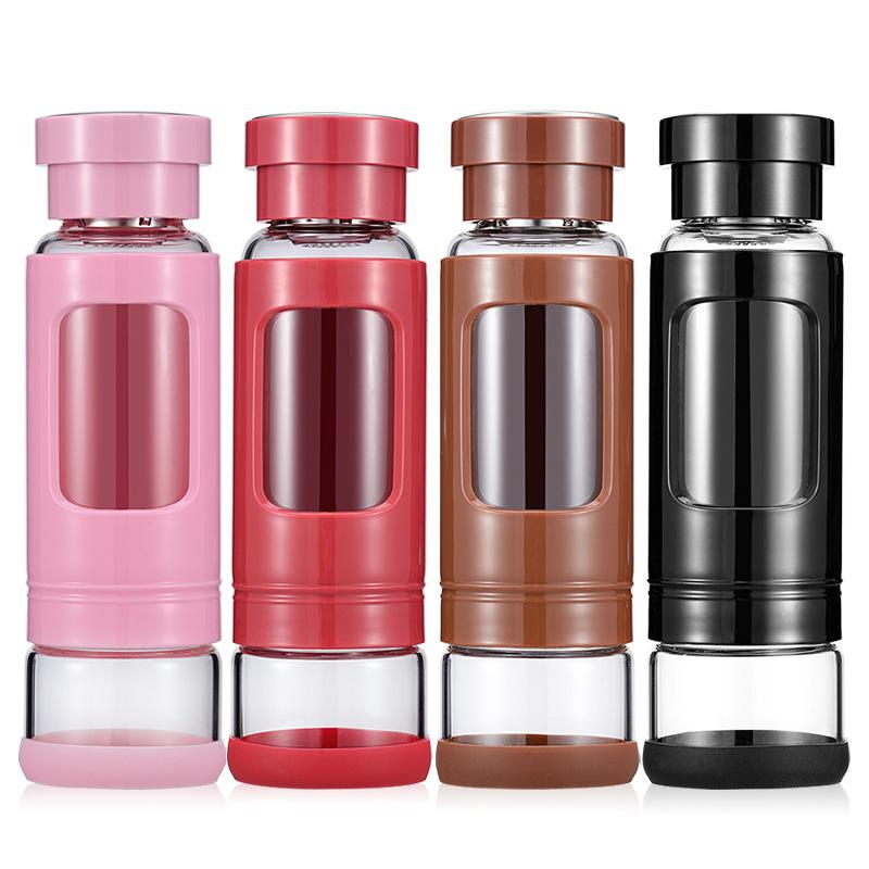 Gourde en verre portable KAXIFEI de haute qualité (430 ml ou 520 ml) avec infuseur à thé, résistante à la chaleur et munie d'une cordelette de transport.