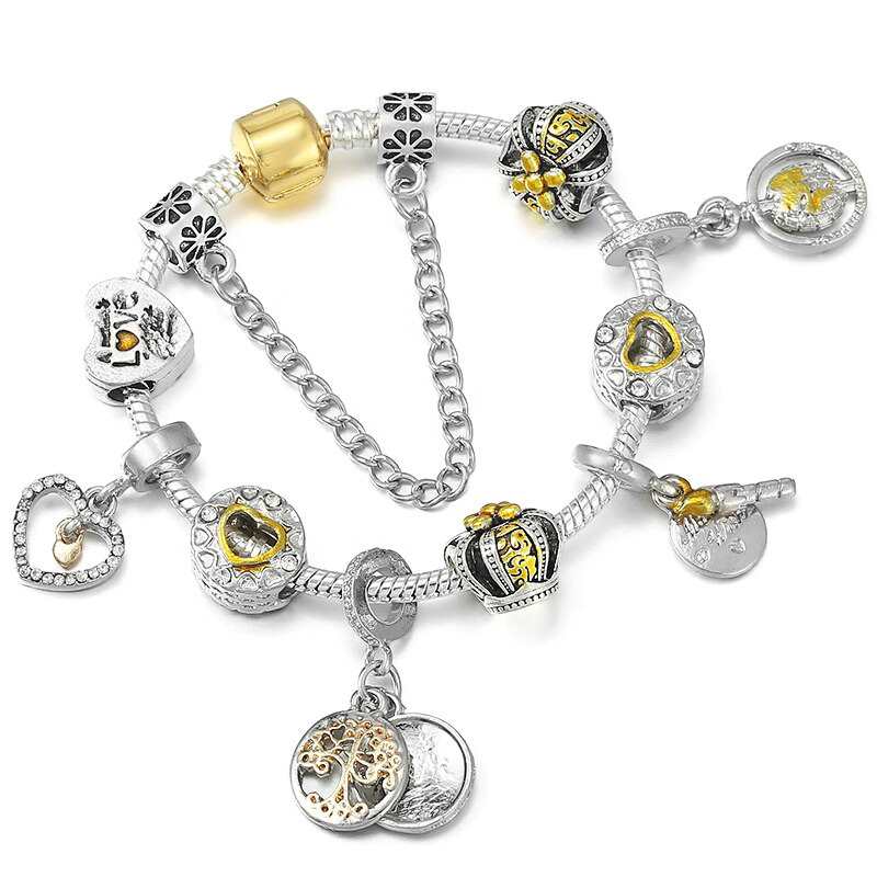 Bracelet pendentif cœur creux avec motif amour, bracelet en perles argentées, bracelet pendentif serpent pour femmes, bijoux, Pulseras Dropshipping