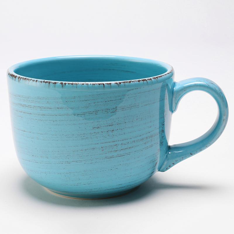 Mug minimaliste grande capacité, style nordique, en céramique bleue unie, style moderne et créatif, pour le petit-déjeuner, le lait ou le café (MM66MKB).