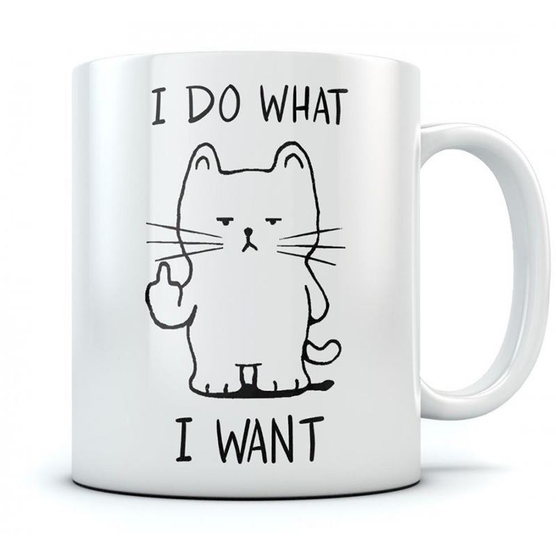 Mug blanc humoristique « Je fais ce que je veux » avec cuillère intégrée - Cadeau idéal pour les amoureux des chats et les mamans