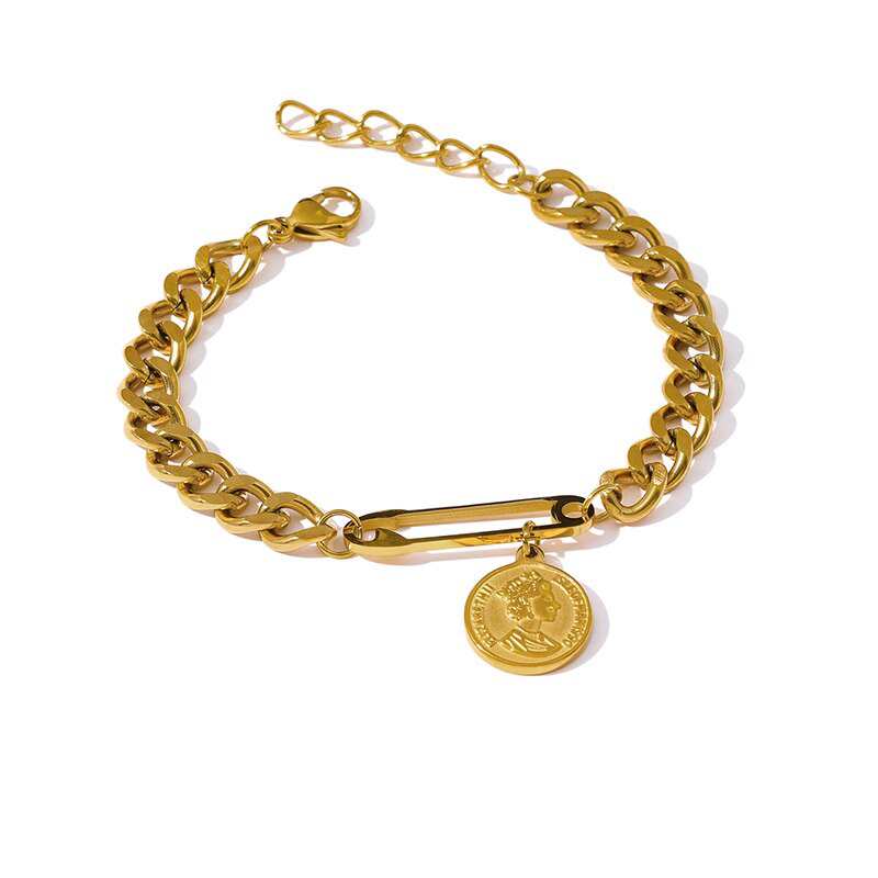 Yhpup Mode Pin Portrait Pendentif Bracelet Nouveau En Acier Inoxydable Chaîne En Métal Bracelet Bijoux  Cadeau De Fête