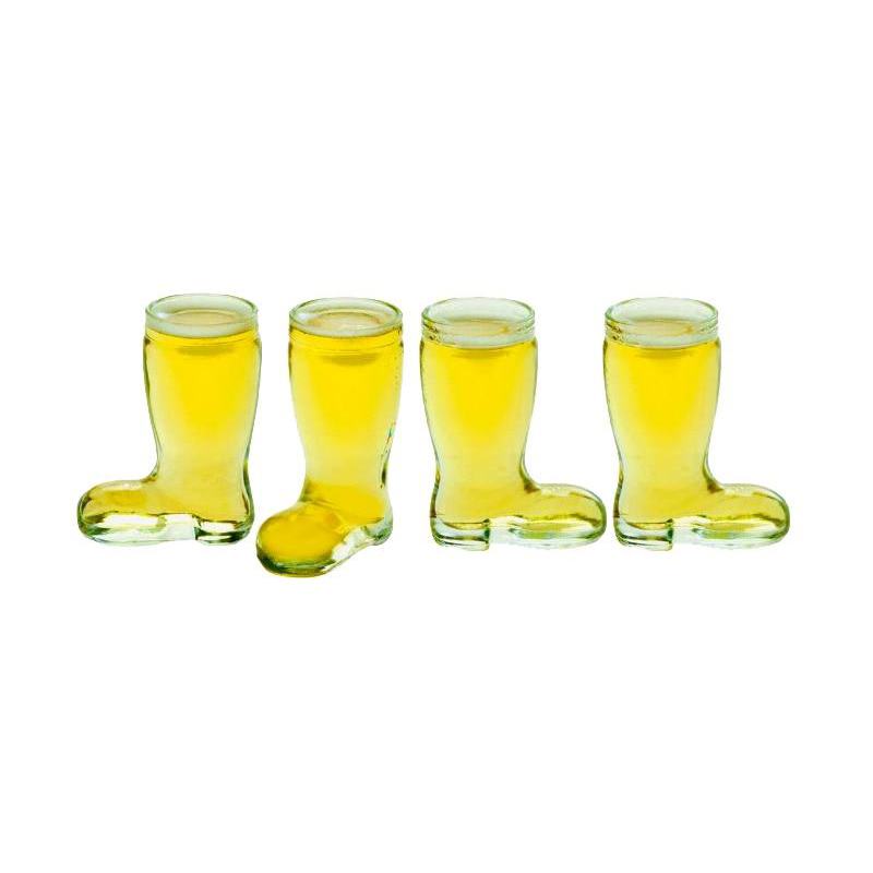 Lot de 4 verres à whisky de 40 ml (1,3 oz) en forme de bottes de cowboy amusantes, à base épaisse, pour boissons et divertissement.