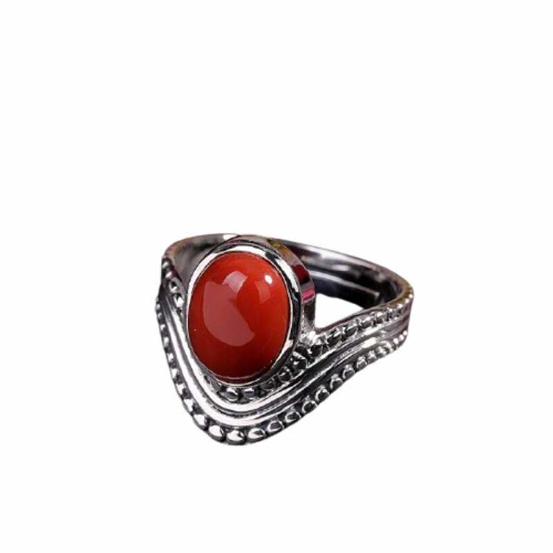 Bague ajustable vintage en argent S925, bijou artisanal créatif pour femme, style thaïlandais, rouge du Sud.