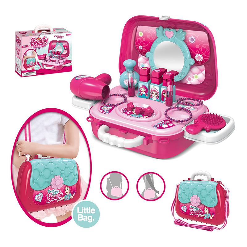 1 Ensemble de maquillage pour enfants, comprenant une trousse de toilette, un sèche-cheveux et un sèche-cheveux, idéal pour jouer à faire semblant. Cadeau pour les petites filles, idéal pour Noël.