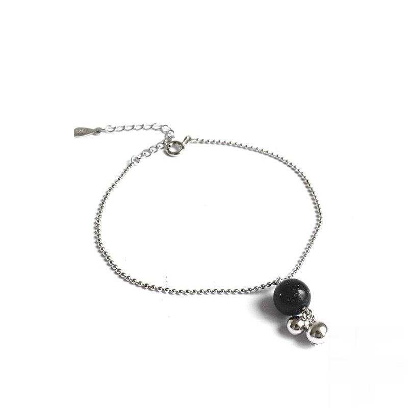 Bracelet en perles noires pour femme, argent 925, véritable bijou en argent 925, chaîne de bracelet pour femme