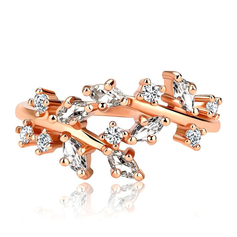 Bague cocktail tendance, design créatif en forme de brindilles, sertie de zirconiums cubiques, couleur or rose, cadeau de Noël pour femme