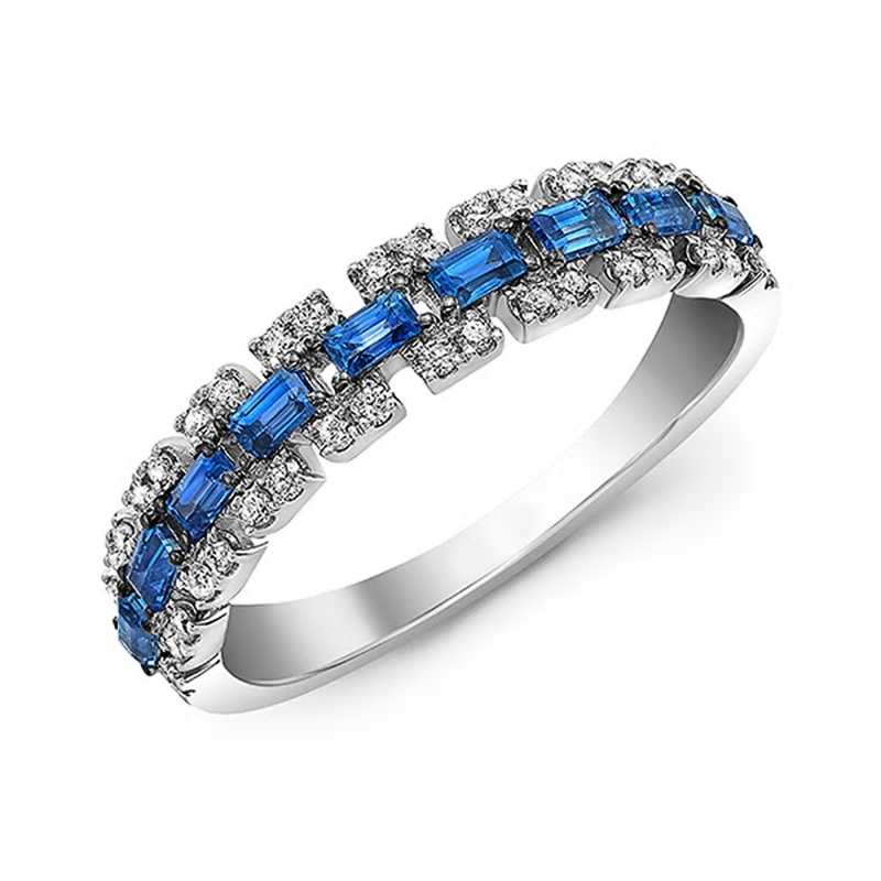 Bague de fiançailles élégante et raffinée pour femme, couleur argent, ornée de zircon cubique bleu et blanc brillant. Un cadeau tendance et de grande qualité.