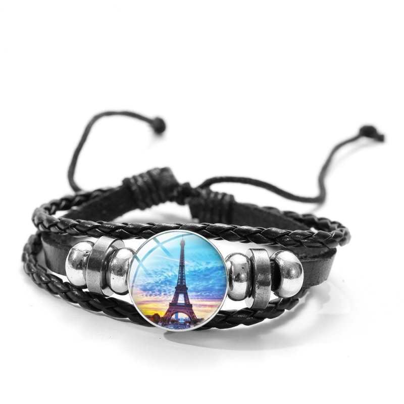 Bracelet à breloques Tour Eiffel de Paris, cadeau d'anniversaire, avec photo, verre transparent, bracelet multicouche bohème en cuir pour femme