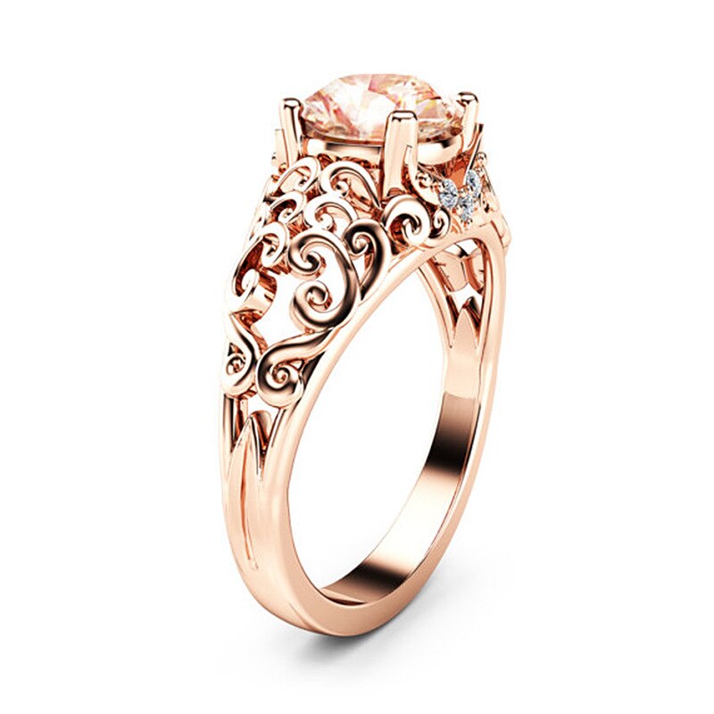 Bagues de mariage couleur or rose avec zircon cubique champagne étincelant, motif draza, bijoux pour femmes