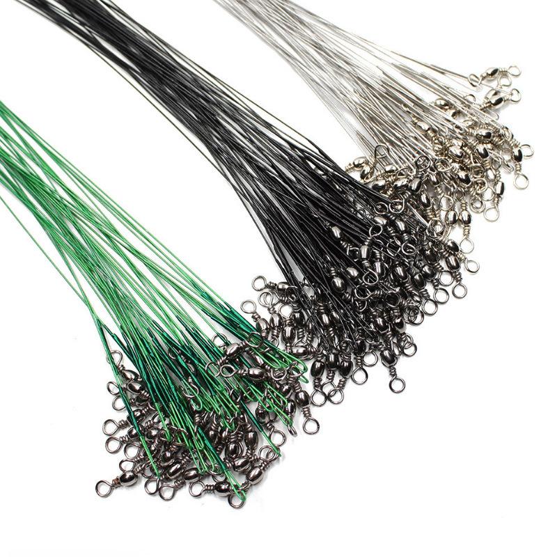 Lot de 20 bas de ligne en acier anti-morsure avec émerillon, accessoire de pêche, âme plombée, fil de pêche de 15 cm, 20 cm et 30 cm.