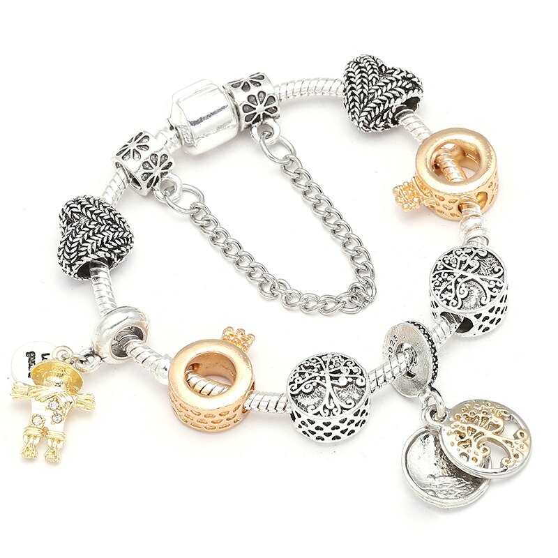 Bracelet de perles style classique avec pendentif épouvantail Magnolia Life Of Tife et couronne - Bijou pour femme - Cadeau