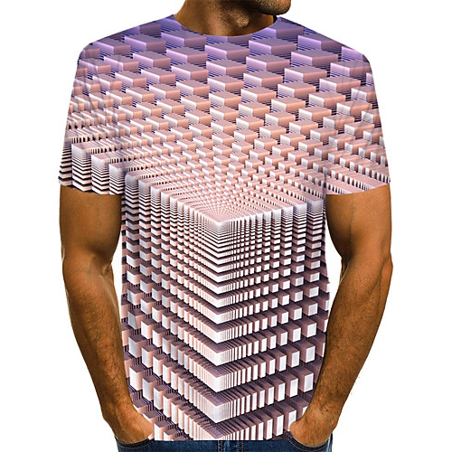 Male fashion everyday, T-shirt, color matching, 3D, round sleeves, short sleeves