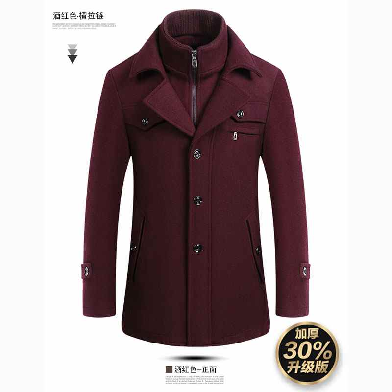 Winter New Men Woolen Windbreaker Coat New Solid Color Single Breasted Trench Slim Fit Business Casual  Wool Jacket Blends s979