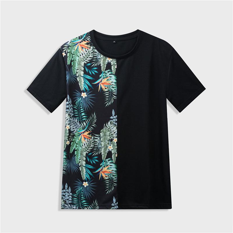 2020 Summer Fashion Patchwork T Shirt Men Leaves Printed Short Sleeve O Neck Smart Casual 100% Cotton Tshirt Hip Hop Tee Tops