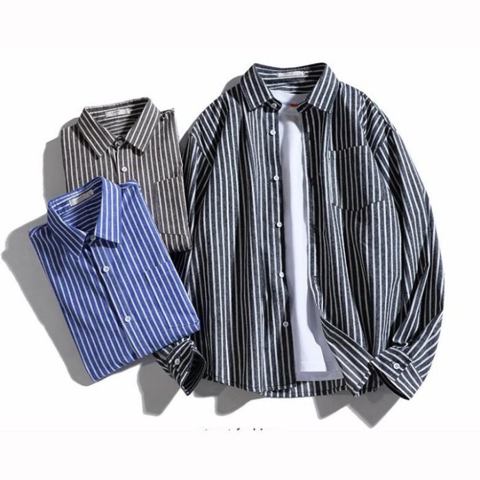 Puimentiua Cotton Striped Mens Shirt Blouses Casual Long Sleeve Oxford Dress Shirt Fashion Slim Fit Plus Size Camisas Hombres