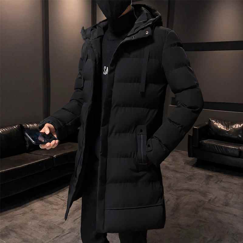 Men Jacket Casual Fashion Mid Length Trendy Jacket Warm and Windproof High Value Motorcycle Hooded Cotton Padded Jacket