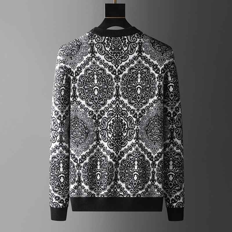 High quality Autumn Winter retro men's sweater base shirt slim fit pullover jacquard trendy round neck brand sweater knitwear