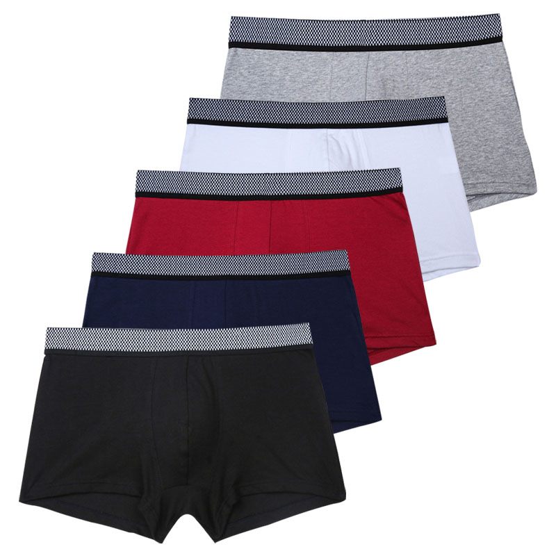 5pcs/set Boxers Man Pure Cotton Men's Boxer Briefs Shorts Midwaist Panties Underpant Solid Color Lounge Intimate Underwear Men