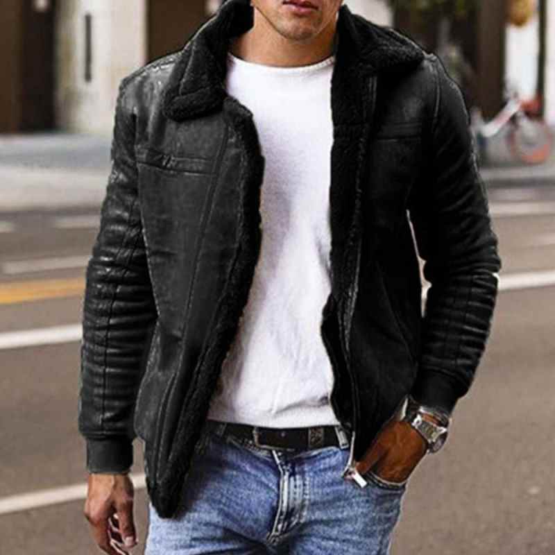 2021 Hot Sale Jacket Men Fashion Casual Loose Autumn Winter Men Turn Down Collar Long Sleeve Suede Warm Coat Motorcycle Jacket