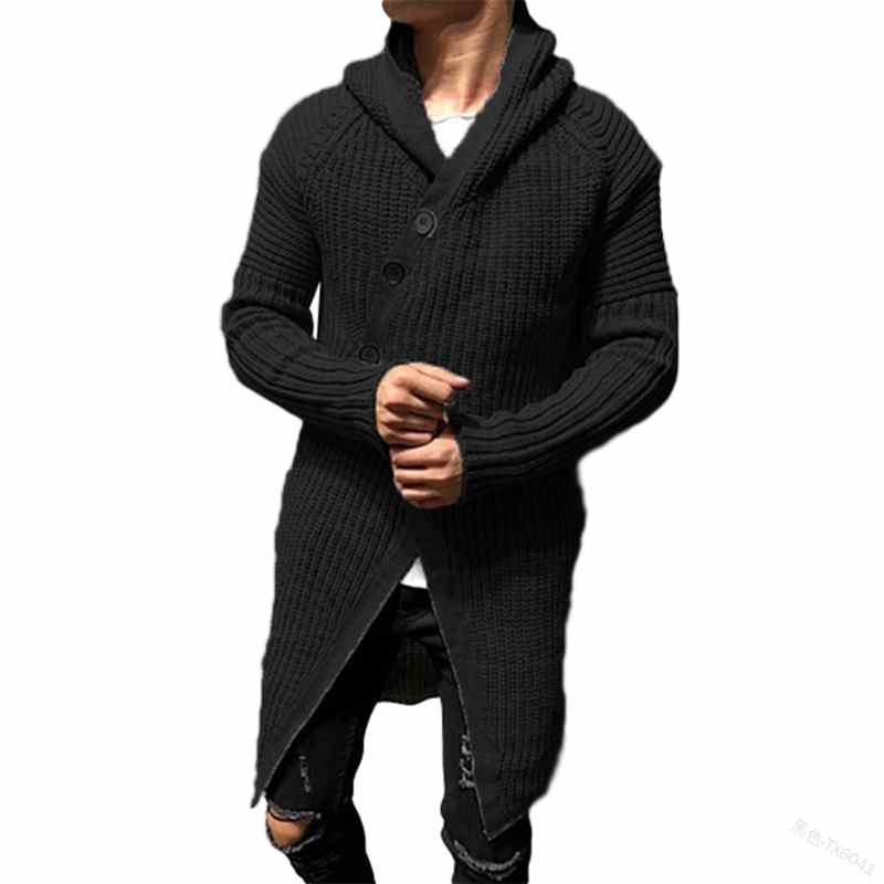 New Autumn and Winter V neck Open Chest Long Men's Sweater Coat Winter Clothes Abrigo De Hombre Ocre Mens Cardigan