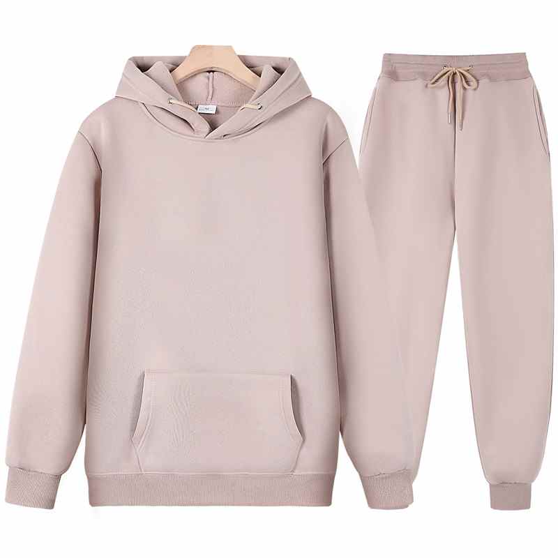 Men's Tracksuit Women Solid Color Long Sleeve Hooded Sportswear Suit Autumn Winter Hoodies+Pants Hip Hop Fleece Two Piece Sets