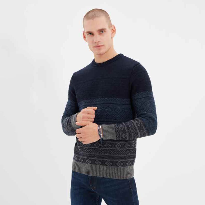 Men 's Regular Fit Cycling Collar Jacquard Sweater