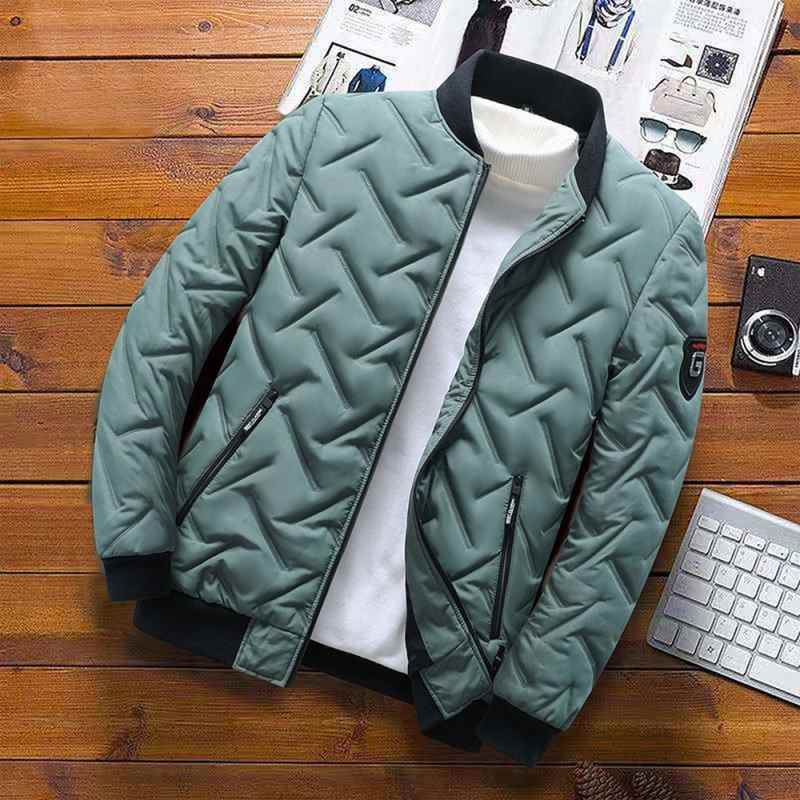 Autumn Winter Jacket Men Casual Cotton Padded Thick Baseball Jacket Diamond Pattern Warm Casual Coat Fashion Clothing Mens Coat