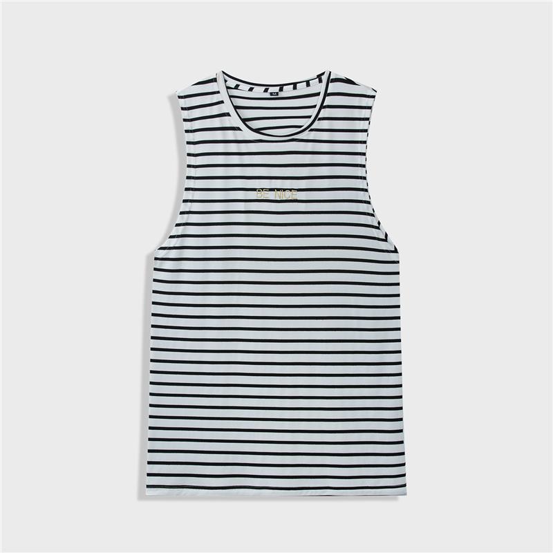 2020 Fashion Men Tank Top Summer Sleeveless Undershirt Casual Short Sleeve Embroidery Tank Black and White Striped Tank Tops,386