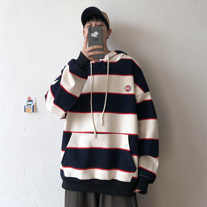 Oversize Autumn Striped Men Hoodies 2020 Streetwear Man Oversized Hooded Sweatshirts 4 Colors Hip Hop Male Casual Pullovers